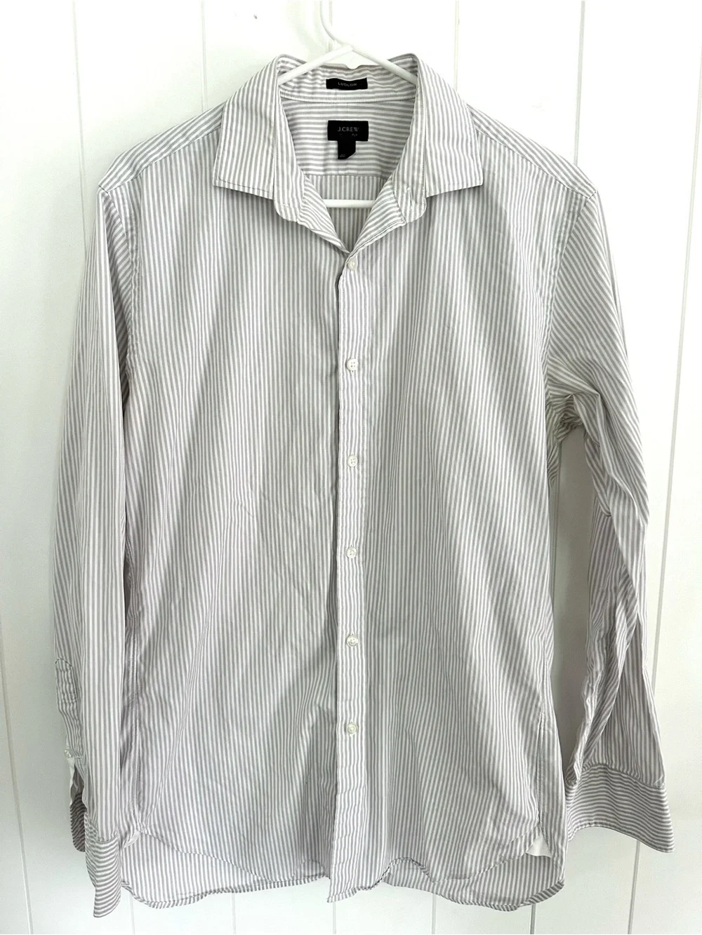 J. Crew Men's Gray and White Pinstripe Button Down Shirt